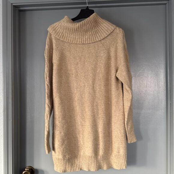 Ruffhewn sz XL Tan Cowl Neck Pullover Cotton Cable Knit Women's Sweater - Picture 2 of 7
